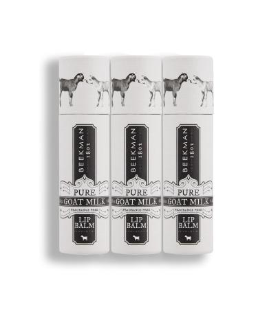Beekman 1802 Lip Balm - 0.15 oz Pack of 3 - With Goat Milk Vitamin E & Beeswax for Dry Cracked Lips - Good for Sensitive Skin - Cruelty Free Pure Goat Milk (Fragrance-Free)