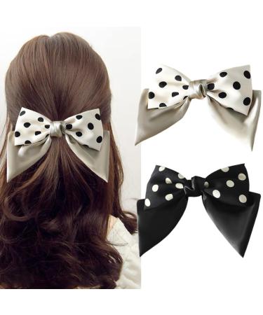 Ypkia Pack of 2 Hair Bows Clip Women's Hair Clips with Bow French Fabric Satin Hair Clip Hair Accessories for Women Girls (Black and Beige)