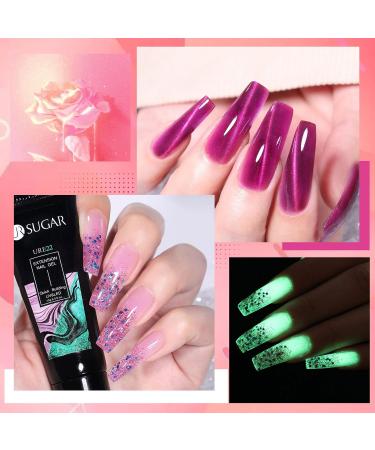 Ur Sugar PolyGel Set - Cat Eye Magnet Poly Extension Gel | 6 Colors 15ml | Pink Glitter Shines in the Dark - Nail Extension Builder Gel - Buy Online on SooperMarket.com