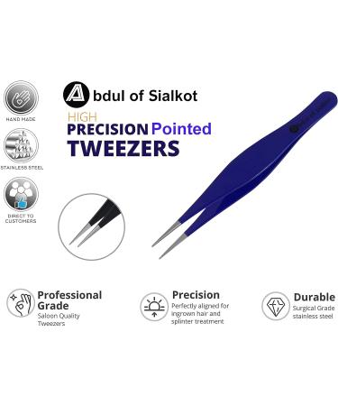 Abdul of Sialkot Pointed Tweezers - Precision Ingrown Hair and Blackhead Remover for Eyebrows - Sharp Surgical Pointed Tip for Splinters - Blue - Buy Online on SooperMarket.com