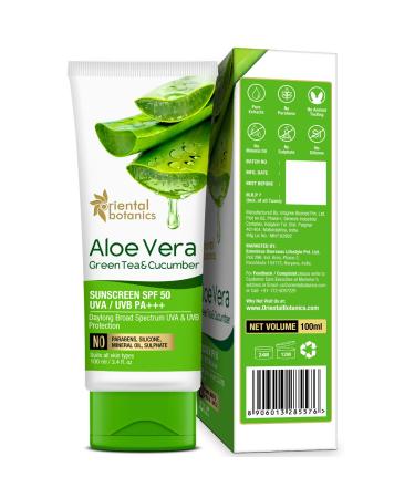 Buy Oriental Botanics Aloe Vera Green Tea Cucumber Sunscreen SPF 50 - 100ml | UVA/UVB Protection | International Shipping Available - Buy Online on SooperMarket.com