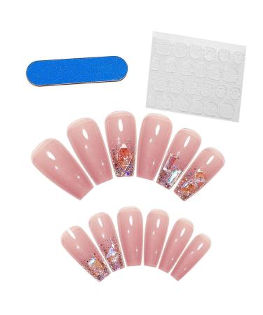 2 Glossy Fake Nails | 24 Pink Press on Nails Long Fake Nails | False Tips Artificial Finger Manicure for Women and Girls Kot-au