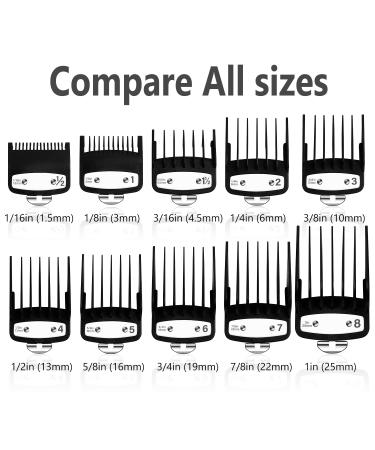 Wahl Professional Hair Clipper Guards Set - 10 Pcs Coded Cutting Guides #3170-400, 1/8 to 1 Inch - Fits All Wahl Clippers, Black - Buy Online on SooperMarket.com