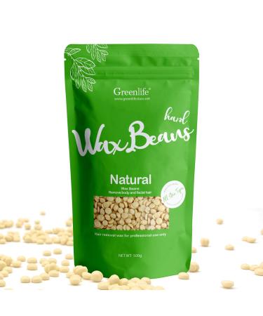 GreenLife 17.6oz/1.10lb/500g Hard Wax Beads Hard Wax Beans Hair Removal Painless Waxing Bean Home wax Kit for Facial Legs Arms Body Bikini Brazilian Pearl Depilatory Hot Waxs for Women and Men (Cream)