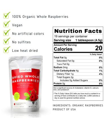 100% USA Grown Organic Whole Dried Raspberries - No Sugar Added, Unsweetened Dehydrated Fruit for Baking (3 oz) - Buy Online on SooperMarket.com
