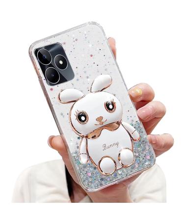 Tivenfezk nadoli for oppo realme c53 hare hidden stand shell caricature glitter rabbits stand soft silicone bling cell phone case transparent protective cover opo realme c53 clear