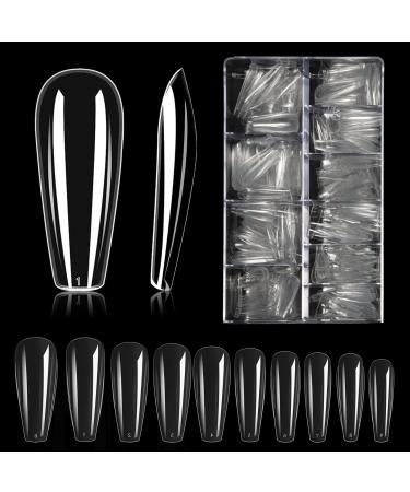 Carehabi nail tips 500 pieces wrong nail acrylic artificial nail tips with storage case for nail studios and DIY nail art at home 10 sizes transparent 1 piece (500 pack)