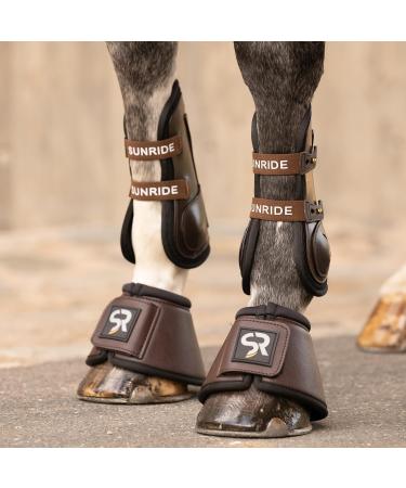 Sunride Hoof Bells for Horses - 2 Set - Real Leather & Neoprene - Protect Against Bale Kicks - Size S (Shetty & Pony) - Brown - Buy Online on SooperMarket.com