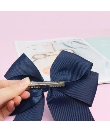 2 Pack 6 inch Bow Hair Clips Large Hair Bow Hair Barrette Clips for Women Girls Dark Blue Hair Bows - Buy Online on SooperMarket.com