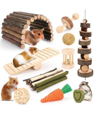 Hamster Toys Guinea Pig Toys Hamster Wheel Hamster Cage Accessories Small Animal Molar Chew Toys for Chinchillas Gerbils Mice Rats Mouse Rabbit Bunny Hideout Seesaw 12 Different chew toys