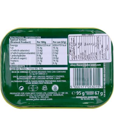 John West Boneless Sardines In Olive Oil 95g - Buy Online on SooperMarket.com