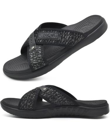 ONCAI Mens Criss Cross Sandals Arch Support Recovery Sport Slippers Slides with Plantar Fasciitis Orthotic Footbed 14 Black