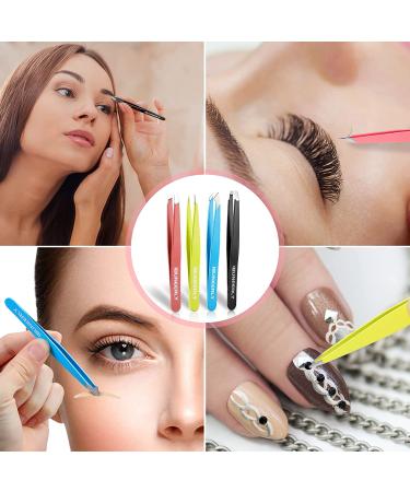 Tweezers Set with Leather Case - 4Pcs Professional Stainless Steel Eyebrow Tweezers for Women - Precision Tweezers for Ingrown Hair, Splinter Removal - Ideal for Facial Hair - Multi-Color - Buy Online on SooperMarket.com