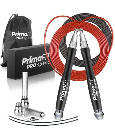 Primafit jumping rope adult fitness pro speed jump rope 3m jumping rope adjustable with weights 2 ball bearings & anti-slip handles professional skipping for boxes MMA crossfit extra steel cable bag black
