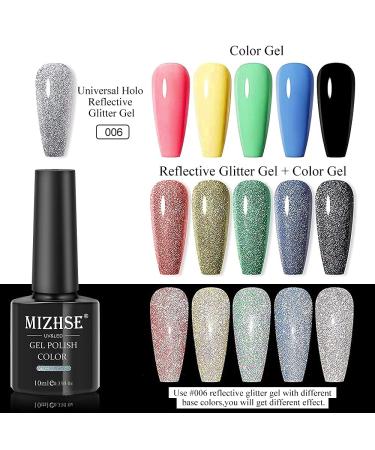 MIZHSE Reflective Glitter Gel Polish Set - Silver Colorful Glitter | Christmas Nail Art Varnish Manicure Kit for Beginners | Soak Off LED Lamp Included - Buy Online on SooperMarket.com