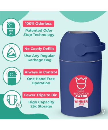 Baby Diaper Pail Patented Odor-Stop System Use Any Garbage Bag One Hand Free Lever Roll of Bag incld. (Cobalt Blue) - Buy Online on SooperMarket.com