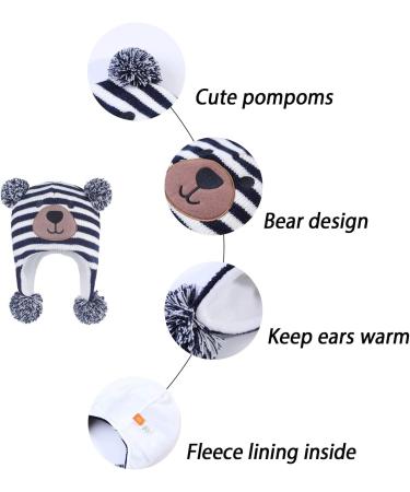 LANGZHEN Infant Winter Hat Earflap Knit Fleece Lined Beanie for Boys Girls 6-12 Months - Navy Stripe + Grey - Buy Online on SooperMarket.com
