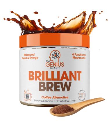 Genius Brilliant Brew, Coffee Alternative- Nootropic Adaptogen Mushroom Coffee Substitute, Natural Energy with No Jitters & Crash - 0 Sugar, No Preservatives or Artificial Flavors, Non-GMO & Soy-Free