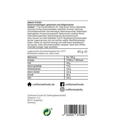 Craftsman Snack Sticks Original - Mini Salami & Smoked Sausage (15 x 45g) | Hearty Meat Snack for On-the-Go | International Shipping Available - Buy Online on SooperMarket.com