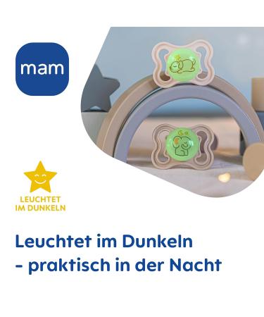 Buy Mam Supreme Night Schnuller Set - Bright Baby Pacifiers for Healthy Dental Development Prevents Skin Irritation 0-6 Months Dog/Elephant Design Includes Pacifier Box - Buy Online on SooperMarket.com