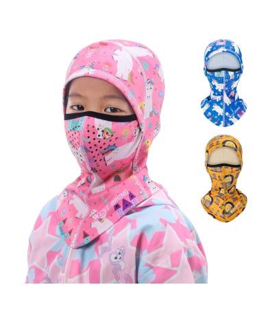 Chimona children storm mask winter storm hood under the helmet cute cartoon ski mask with plus rasing velvet Balaclava bicycle hat for various outdoor activities for young girls 3-8 years of unit size pink