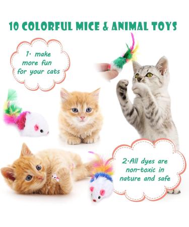ueslwser 20 Pcs Mice & AnimalToys Colorful Feather Interactive Cat Interactive Mouse Catnip Toys Assorted Randomly Colors for Cats and Kitten Indoor Play Cat Mice Toys Pack Interactive Catch Play - Buy Online on SooperMarket.com