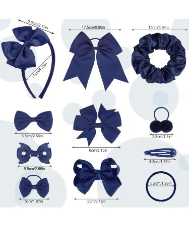 Navy Blue Girls School Hair Accessories Kit - 48Pcs Ribbon Hair Barrettes, Headband, Ponytail Holder, Elastics Bands - Perfect Birthday Gift - Buy Online on SooperMarket.com