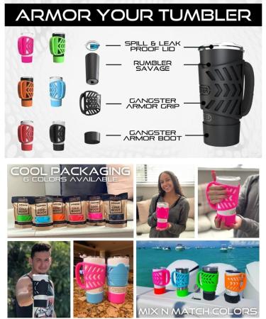 Gangster Armor Grip for 20 oz Tumblers - Silicone Handle Sleeve for Yeti, RTIC, Corkcicle Tumblers - Pink Boot Tumbler Bottom Rubber - Buy Online on SooperMarket.com