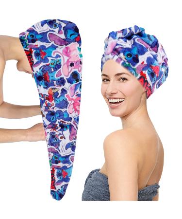 G-Ahora Stitch and Lilo Microfiber Hair Towel Fast Drying Hair Turbans for Wet Hair Wrap Super Absorbent Twist Turban for Curly Hair Women Anti Frizz Towel-4