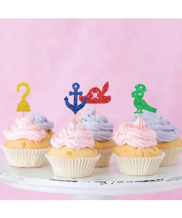 24Pcs Pirate Cupcake Toppers Rudder Nautical Sailing Cupcake Toppers for Boy Colorful Glitter Pirate Cupcake Picks for Baby Shower Pirate Themed Birthday Party Decoration - Buy Online on SooperMarket.com
