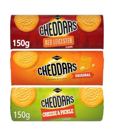 Delicious Savoury Crackers 3 Flavour Bundle - with Jacobs Baked Cheese Red Leicester and Cheese and Pickle 3 x 150g