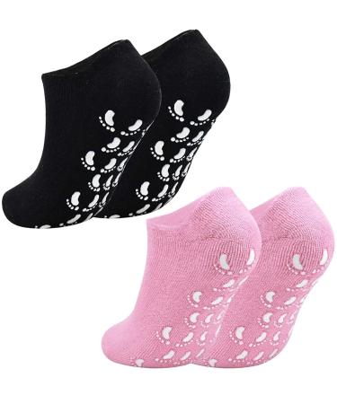 2 pairs of moisturizing gel socks moisture socks gel with moisture-giving vitamin infused for gel spa socks for repairing dry skin black + pink