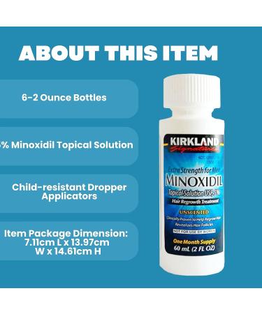 Kirkland Minoxidil 5% Extra Strength 6 Month Supply for Men - Hair Regrowth Treatment - 2 Fl Oz (Pack of 6) + Bonus Key Chain - Buy Online on SooperMarket.com