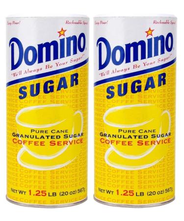 Domino Pure Cane Granulated Sugar. 20-Ounce Easy Pour Reclosable Top Canister (Pack of 2)