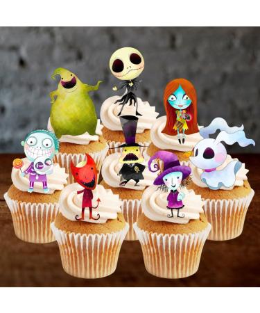 Nightmare Christmas Cupcake Toppers PRECUT Optional - Halloween Theme Edible Cake Decorations Nightmare Birthday Decorations Nightmare Cake Topper NMBC Cupcake Toppers (PRECUT Pack of 12)