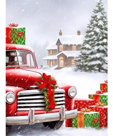 Jungobiu 5D Diamond Painting Kits Christmas  DIY Diamond Art Red Truck Kits Paint with Diamonds Full Round Drill Crystal Rhinestone Embroidery Used for Home Office Wall Decoration 12x16inch Clear Red