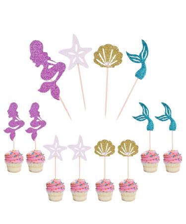 24pcs Mermaid Cupcake Toppers Cake Decoration Paper Cupcake Topper DIY Mermaid-01