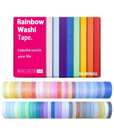 VEWINGL 60 Rolls Washi Tape Set,8 mm Wide Decorative Colored Masking Tapes,Aesthetic for Scrapbooking,DIY Arts and Crafts, Bullet Journal 60 colors