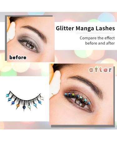 5 Pairs Manga Lashes - Glitter Colored Eyelashes with Diamond Decor | Natural Look Japanese Lashes - DIY Glitter Lashes (1 oz - Buy Online on SooperMarket.com