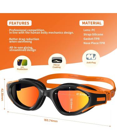 SwimStars Adult Swim Goggles - Anti-Fog UV Protection, No Leaking, Orange/Black Mirrored Lens for Pool & Open Water Swimming - Buy Online on SooperMarket.com