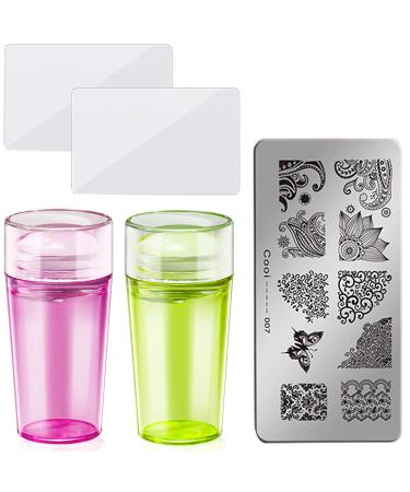 Nail Art Stamper Nail Template Kit French Nail Stamp Scraper Stainless Nail Pattern Plates Manicure Tools Nail Polish Stamp Tools for Nail Art Decoration