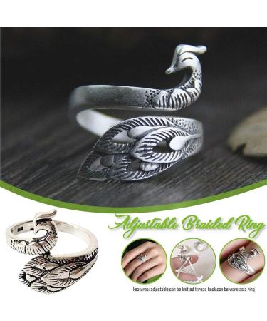 Adjustable Knitting Loop Set | Silver-Plated Copper Rings for Faster Crocheting | Advanced Peacock Ring with Finger Holder Thimble - Buy Online on SooperMarket.com