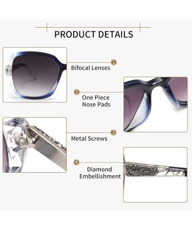 Shop JM Bifocal Reading Sunglasses for Women - Oversized UV Protection Sun Readers with Clear Blue Lenses (2.5x) - Buy Online on SooperMarket.com