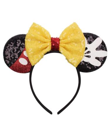 Mouse Ears Bow Headbands Shiny Bows Glitter Party Decoration Cosplay Costume for Kids Girls Women Princess Party Decorations Cosplay (Black+Yellow) 2