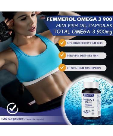 FEMMEROL Omega 3 Fish Oil 120 Capsules 2000mg Per Serving - Enteric Coated Deep Sea Fish Oil Supplements with 1800mg EPA and DHA for Healthy Brain Heart and Cardiovascular - 90% Purity - NON GMO - Buy Online on SooperMarket.com