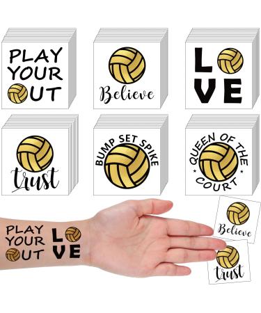 120 Pcs Volleyball Temporary Tattoos for Team Volleyball Team Gift Sports Waterproof Body Stickers Gold Tattoo for Fans Team Party Supplies  6 Styles Volleyball Pattern