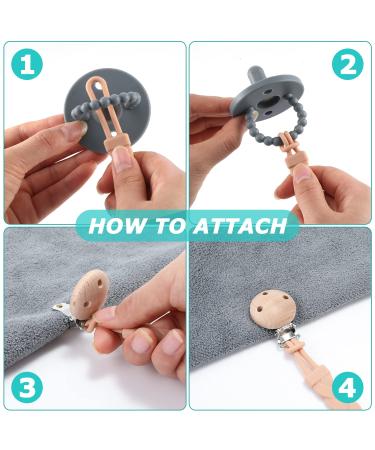 Pacifier Clip for Boys and Girls Binky Holder Pacifier Holder Soother Clip Food Grade Silicone Fits All Pacifiers - One-Piece Wooden Clips Design Pacifier Clip 3 Pack apricot light grey sand - Buy Online on SooperMarket.com