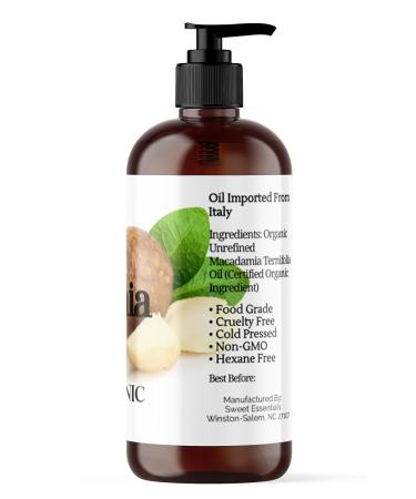 Organic Unrefined Macadamia Nut Oil 8oz | 100% Pure Food Grade | Imported from Italy | Natural Moisturizer for Dry Skin Eczema Psoriasis & More - Buy Online on SooperMarket.com