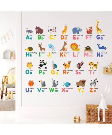 Decowall Colourful Animal Alphabet ABC Kids Wall Stickers - Panda Giraffe Zoo Learning Letter Decals for Nursery & Bedroom - Buy Online on SooperMarket.com