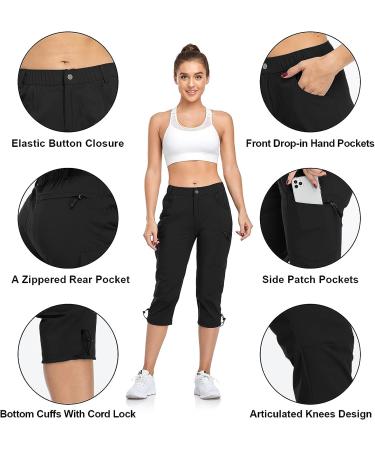 GymBrave Women's Hiking Cargo Pants - Quick Dry Capris for Outdoor Camping - UPF 50, Water Resistant, Zipper Pockets - Black, Medium - Buy Online on SooperMarket.com